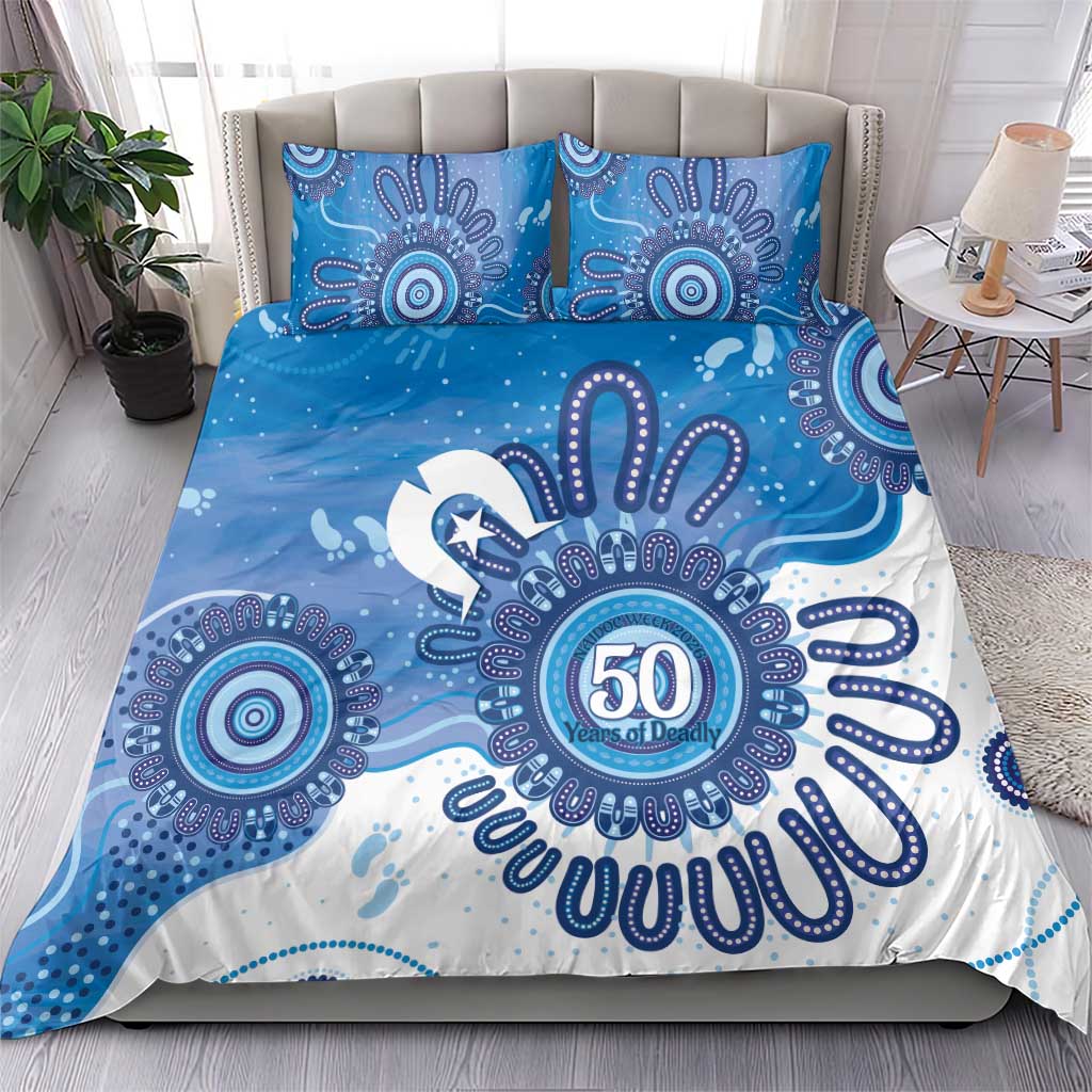 NAIDOC Week 2026 Bedding Set 50 Years Deadly Dhari Blue Aboriginal Art