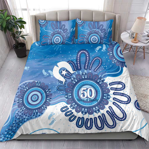 NAIDOC Week 2026 Bedding Set 50 Years Deadly Dhari Blue Aboriginal Art