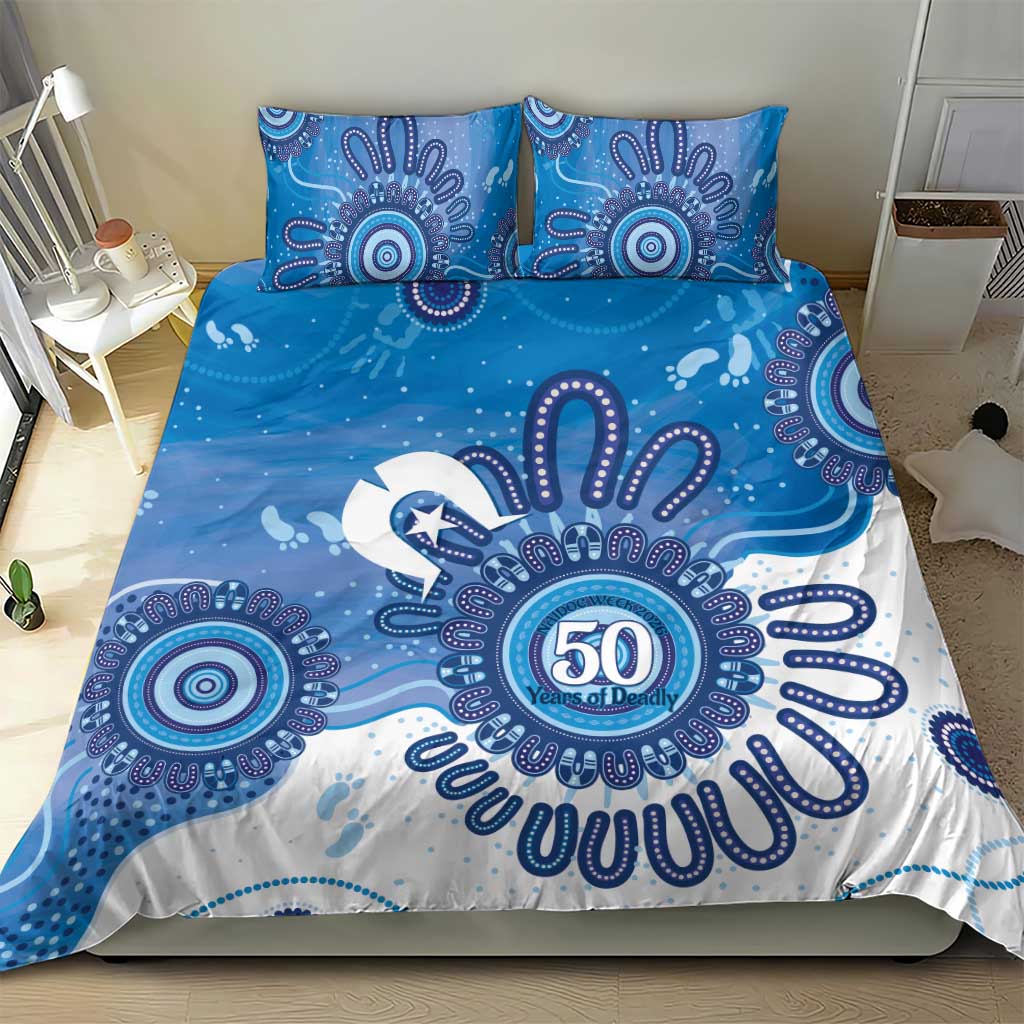 NAIDOC Week 2026 Bedding Set 50 Years Deadly Dhari Blue Aboriginal Art