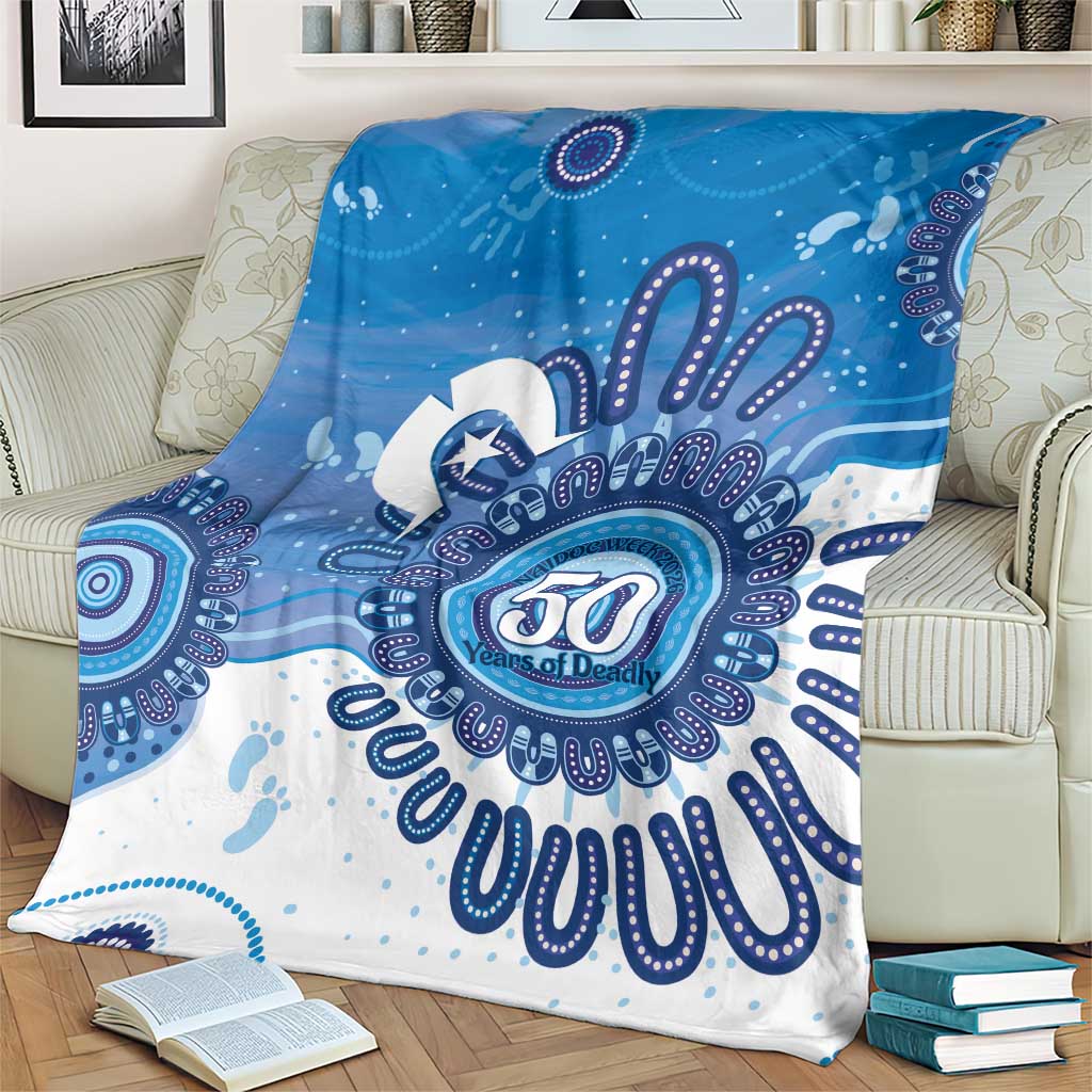 NAIDOC Week 2026 Blanket 50 Years Deadly Dhari Blue Aboriginal Art