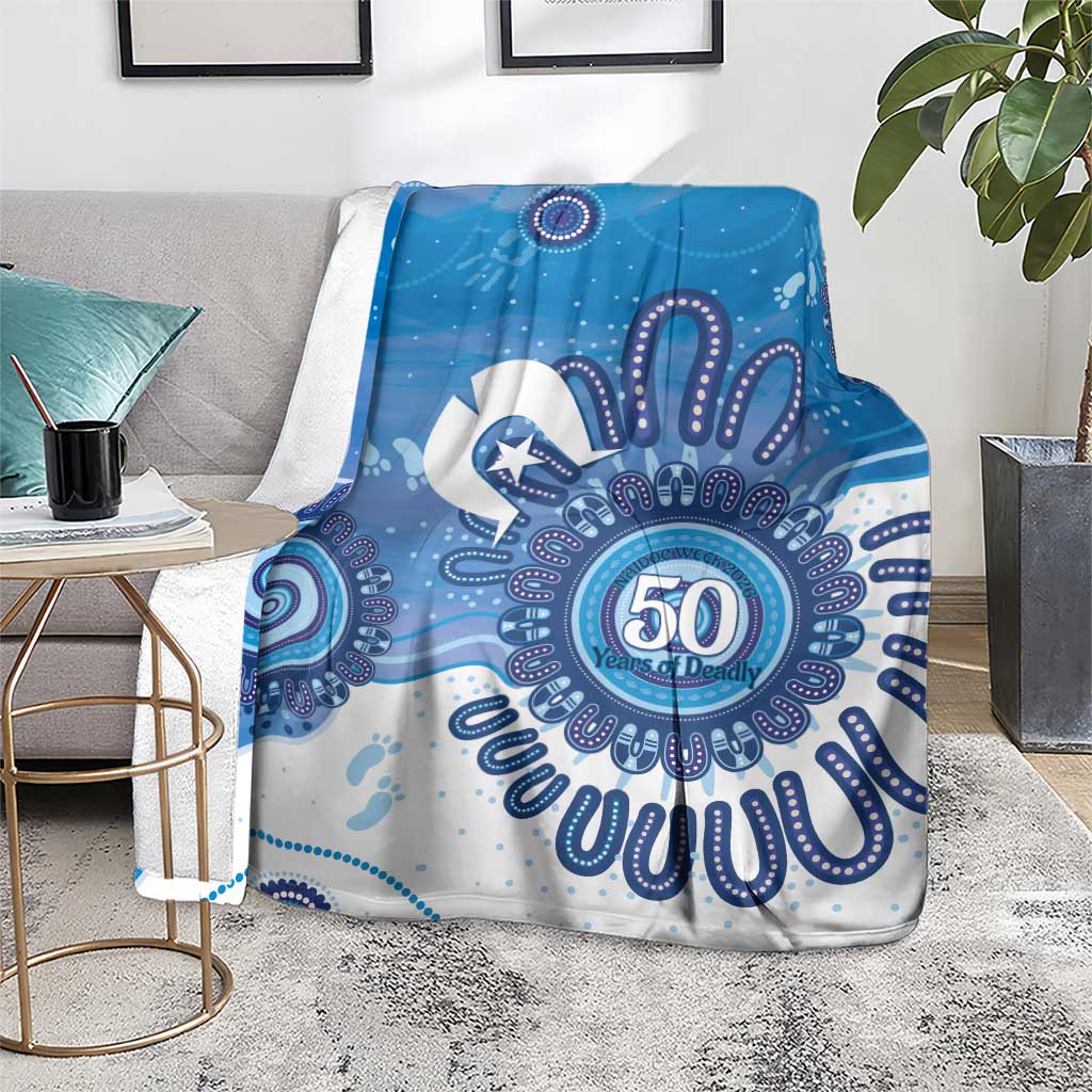 NAIDOC Week 2026 Blanket 50 Years Deadly Dhari Blue Aboriginal Art