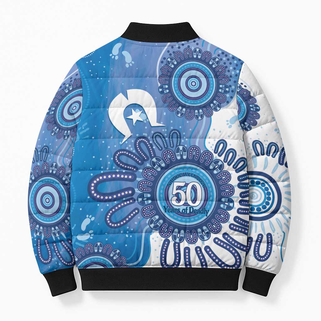 NAIDOC Week 2026 Bomber Puffer Jacket 50 Years Deadly Dhari Blue Aboriginal Art