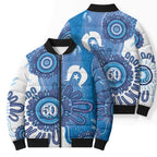 NAIDOC Week 2026 Bomber Puffer Jacket 50 Years Deadly Dhari Blue Aboriginal Art