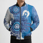 NAIDOC Week 2026 Bomber Puffer Jacket 50 Years Deadly Dhari Blue Aboriginal Art