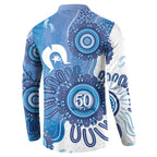 NAIDOC Week 2026 Button Sweatshirt 50 Years Deadly Dhari Blue Aboriginal Art