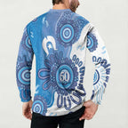 NAIDOC Week 2026 Button Sweatshirt 50 Years Deadly Dhari Blue Aboriginal Art