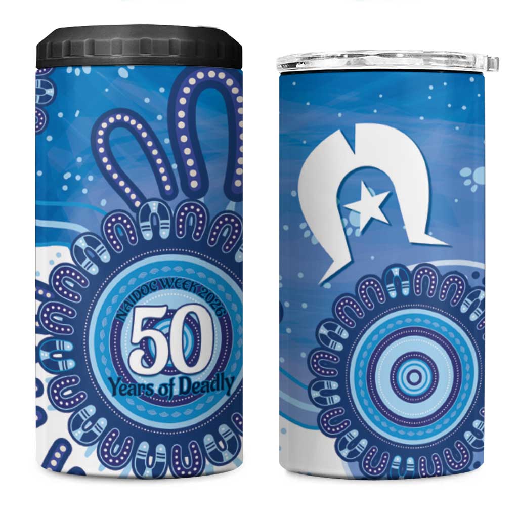 NAIDOC Week 2026 4 in 1 Can Cooler Tumbler 50 Years Deadly Dhari Blue Aboriginal Art