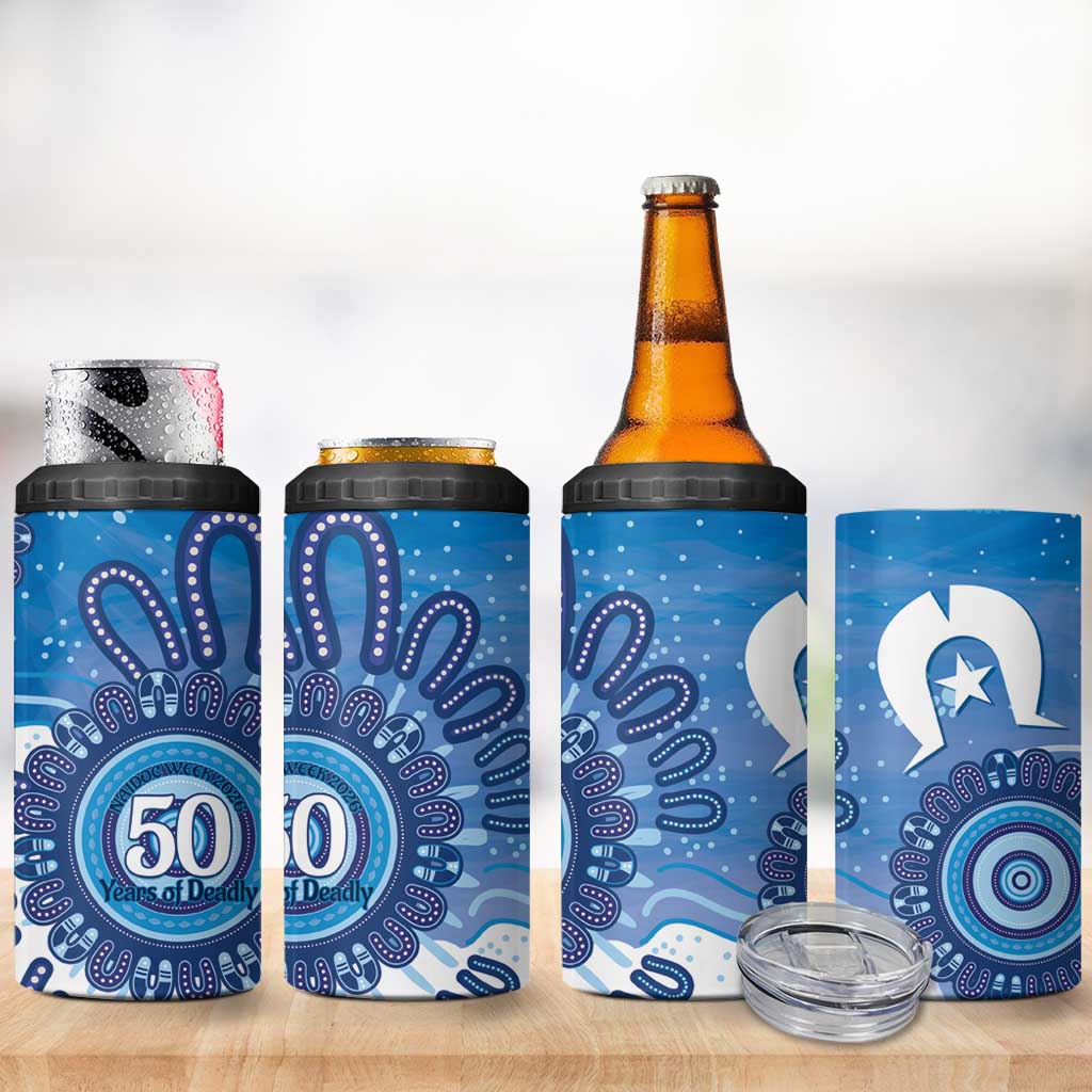 NAIDOC Week 2026 4 in 1 Can Cooler Tumbler 50 Years Deadly Dhari Blue Aboriginal Art