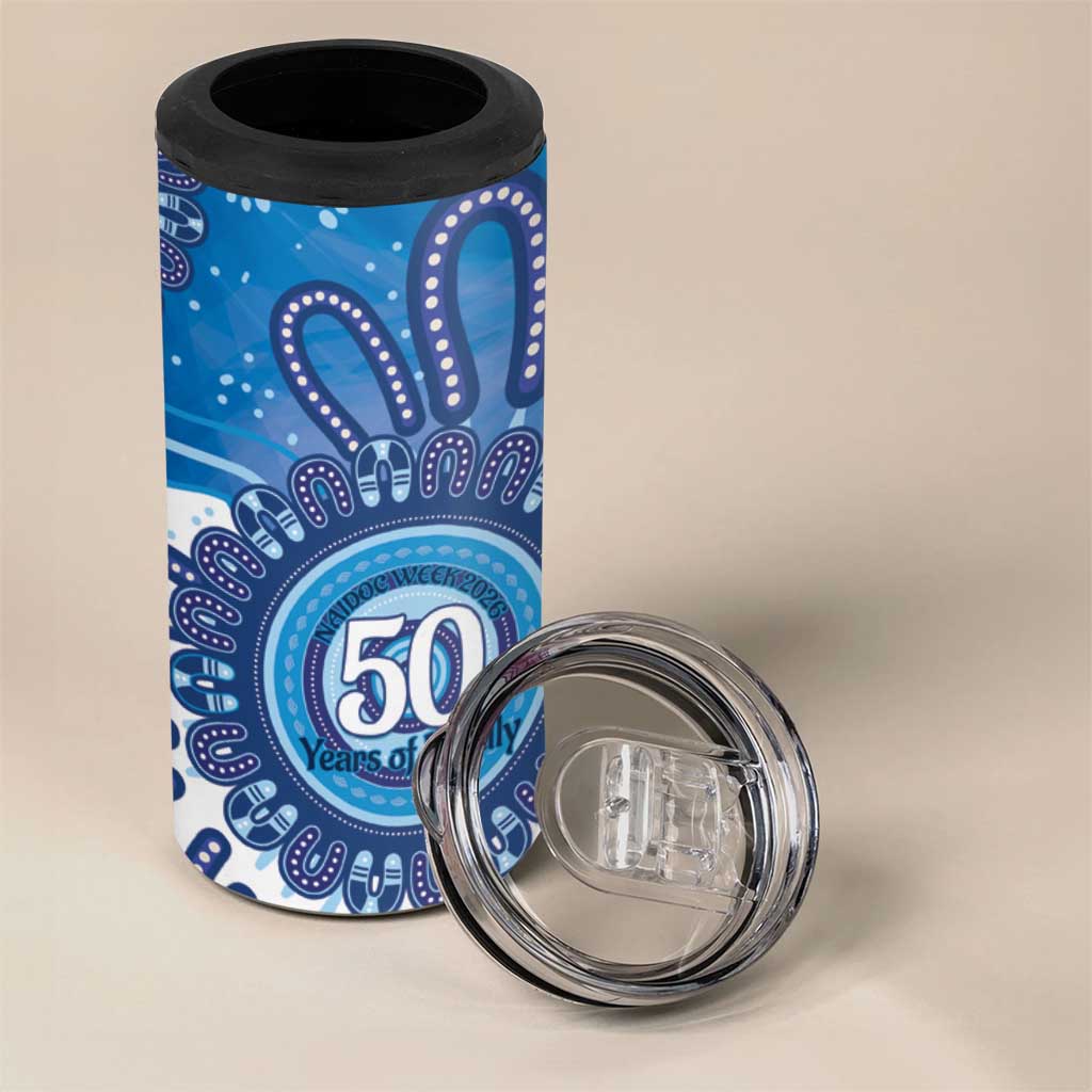 NAIDOC Week 2026 4 in 1 Can Cooler Tumbler 50 Years Deadly Dhari Blue Aboriginal Art