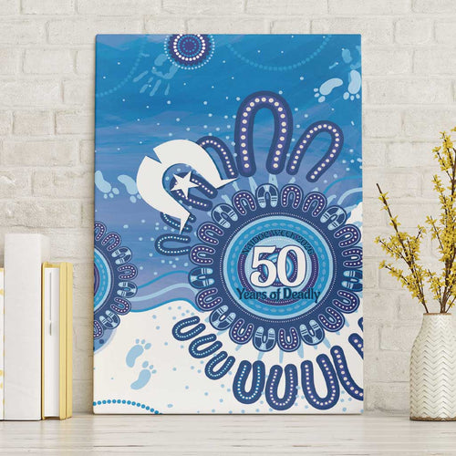 NAIDOC Week 2026 Canvas Wall Art 50 Years Deadly Dhari Blue Aboriginal Art