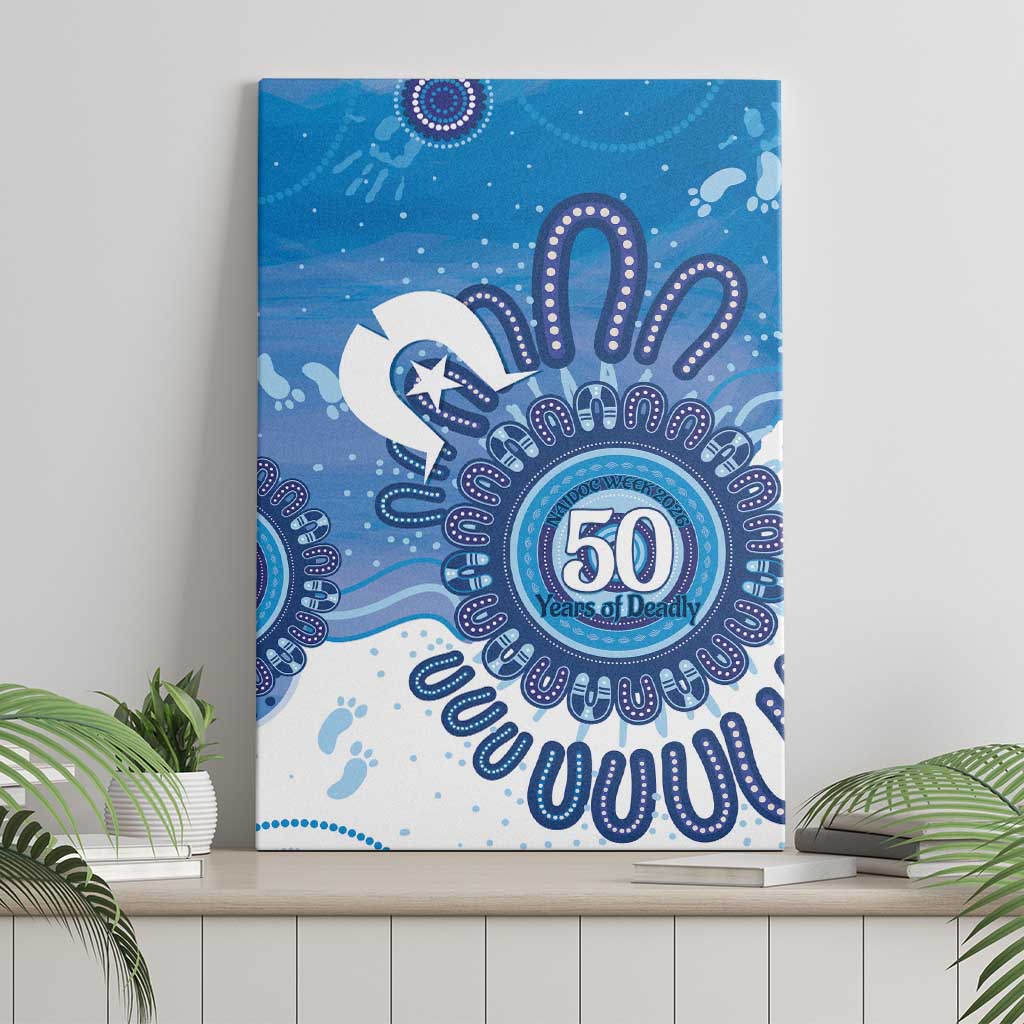 NAIDOC Week 2026 Canvas Wall Art 50 Years Deadly Dhari Blue Aboriginal Art