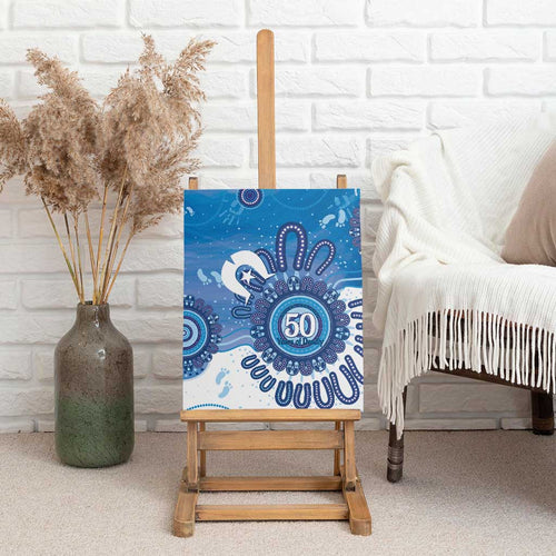 NAIDOC Week 2026 Canvas Wall Art 50 Years Deadly Dhari Blue Aboriginal Art