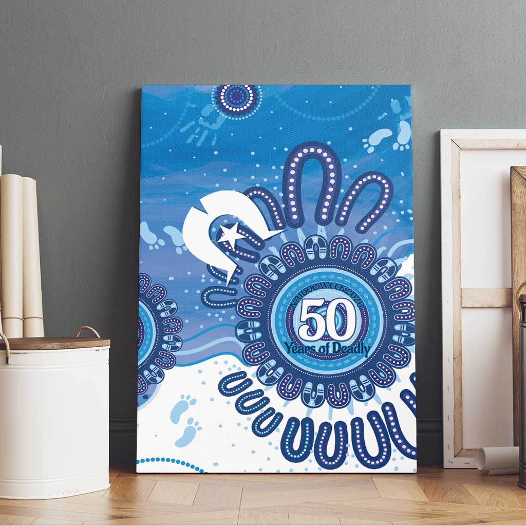 NAIDOC Week 2026 Canvas Wall Art 50 Years Deadly Dhari Blue Aboriginal Art