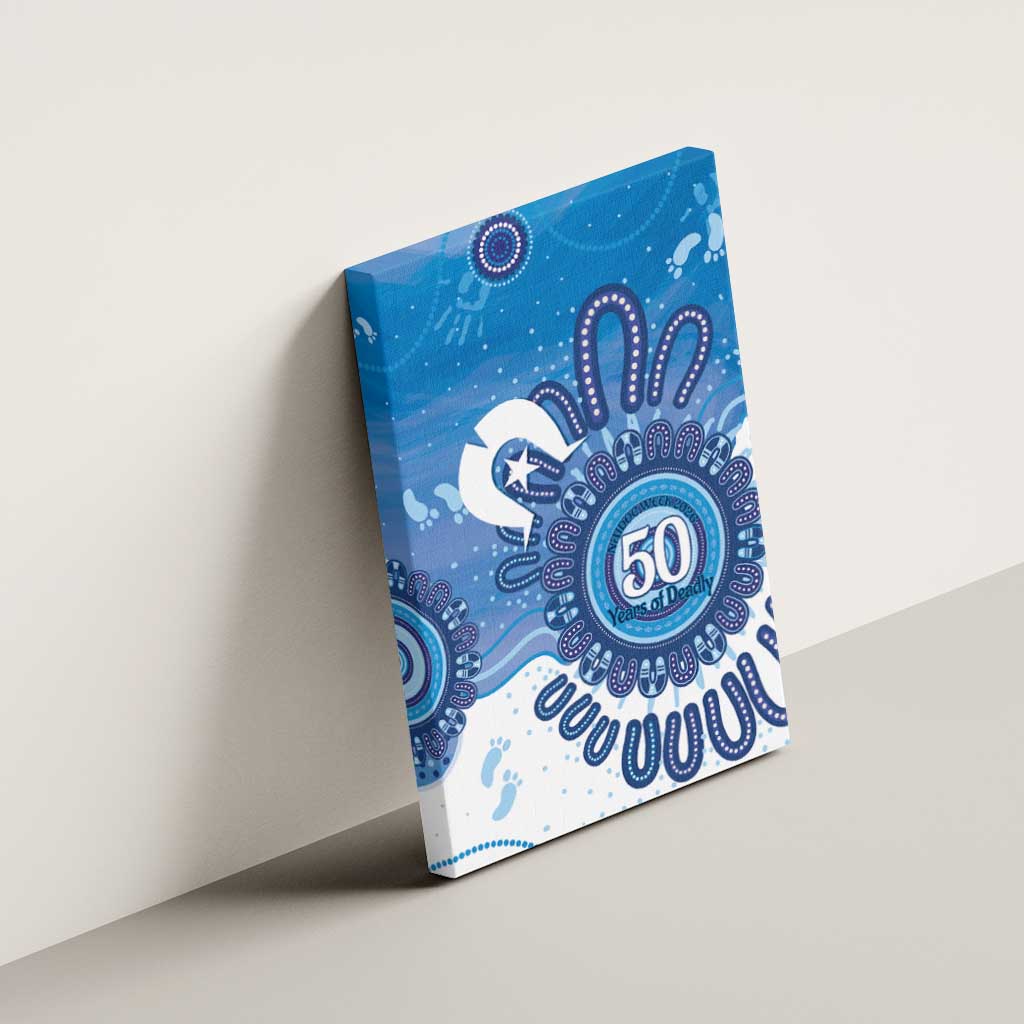 NAIDOC Week 2026 Canvas Wall Art 50 Years Deadly Dhari Blue Aboriginal Art