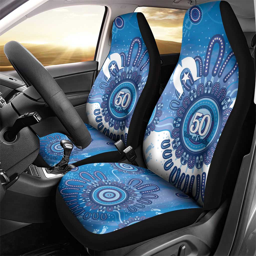 NAIDOC Week 2026 Car Seat Cover 50 Years Deadly Dhari Blue Aboriginal Art