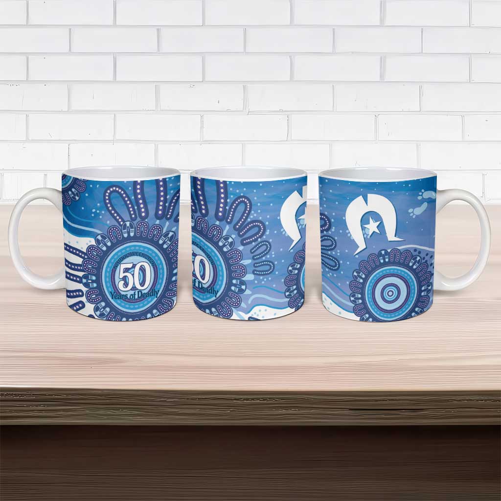 NAIDOC Week 2026 Ceramic Mug 50 Years Deadly Dhari Blue Aboriginal Art