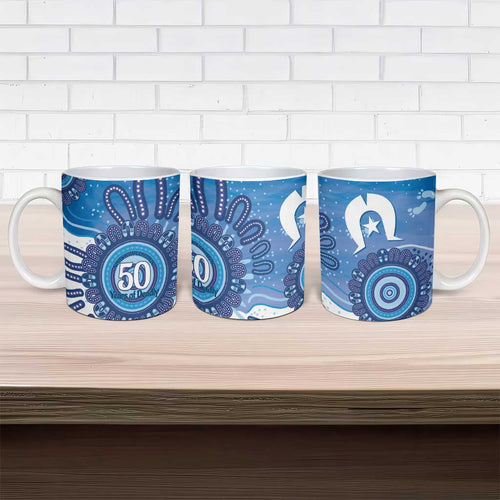 NAIDOC Week 2026 Ceramic Mug 50 Years Deadly Dhari Blue Aboriginal Art