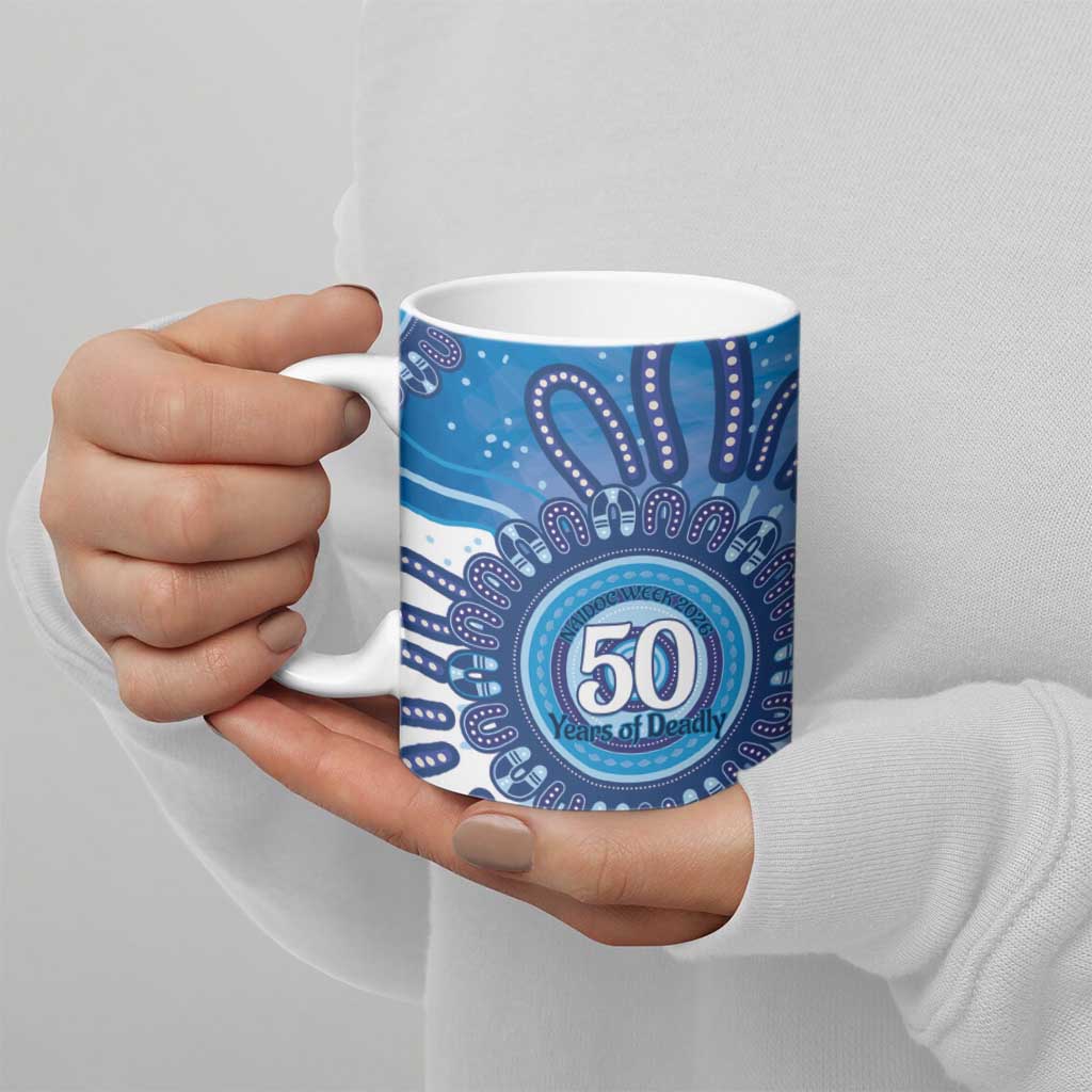 NAIDOC Week 2026 Ceramic Mug 50 Years Deadly Dhari Blue Aboriginal Art
