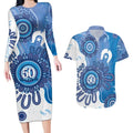 NAIDOC Week 2026 Couples Matching Long Sleeve Bodycon Dress and Hawaiian Shirt 50 Years Deadly Dhari Blue Aboriginal Art