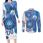 NAIDOC Week 2026 Couples Matching Long Sleeve Bodycon Dress and Long Sleeve Button Shirt 50 Years Deadly Dhari Blue Aboriginal Art