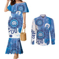 NAIDOC Week 2026 Couples Matching Mermaid Dress and Long Sleeve Button Shirt 50 Years Deadly Dhari Blue Aboriginal Art