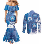 NAIDOC Week 2026 Couples Matching Mermaid Dress and Long Sleeve Button Shirt 50 Years Deadly Dhari Blue Aboriginal Art