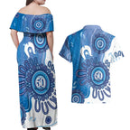 NAIDOC Week 2026 Couples Matching Off Shoulder Maxi Dress and Hawaiian Shirt 50 Years Deadly Dhari Blue Aboriginal Art