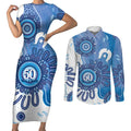 NAIDOC Week 2026 Couples Matching Short Sleeve Bodycon Dress and Long Sleeve Button Shirt 50 Years Deadly Dhari Blue Aboriginal Art