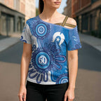NAIDOC Week 2026 Cross Shoulder Shirt 50 Years Deadly Dhari Blue Aboriginal Art