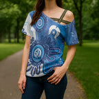 NAIDOC Week 2026 Cross Shoulder Shirt 50 Years Deadly Dhari Blue Aboriginal Art