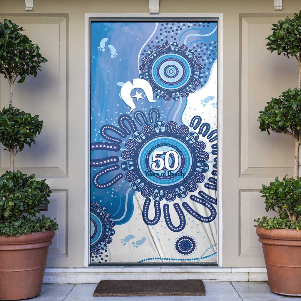 NAIDOC Week 2026 Door Cover 50 Years Deadly Dhari Blue Aboriginal Art