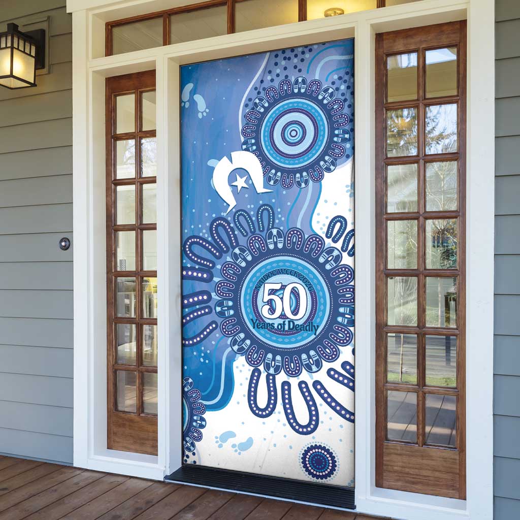 NAIDOC Week 2026 Door Cover 50 Years Deadly Dhari Blue Aboriginal Art