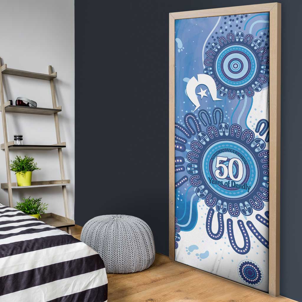 NAIDOC Week 2026 Door Cover 50 Years Deadly Dhari Blue Aboriginal Art