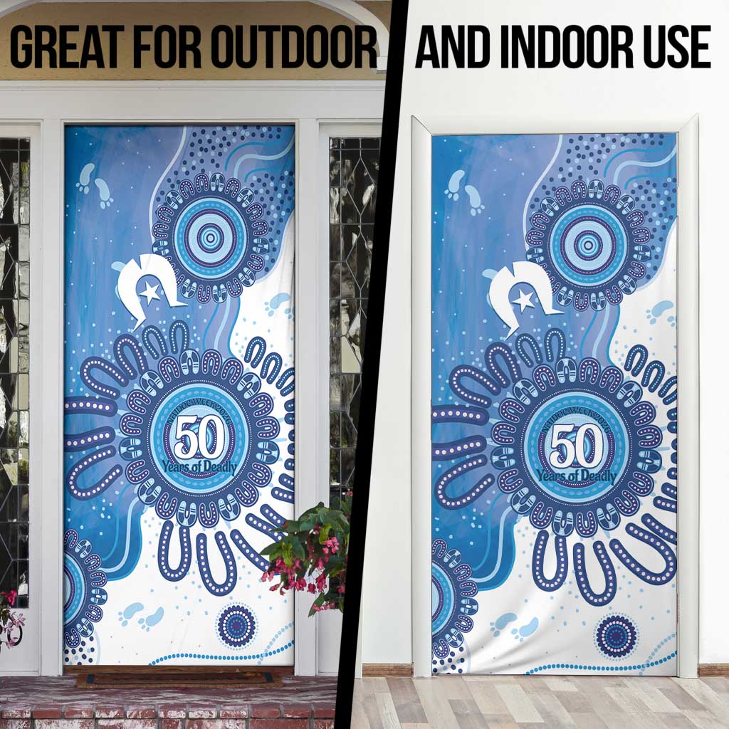 NAIDOC Week 2026 Door Cover 50 Years Deadly Dhari Blue Aboriginal Art