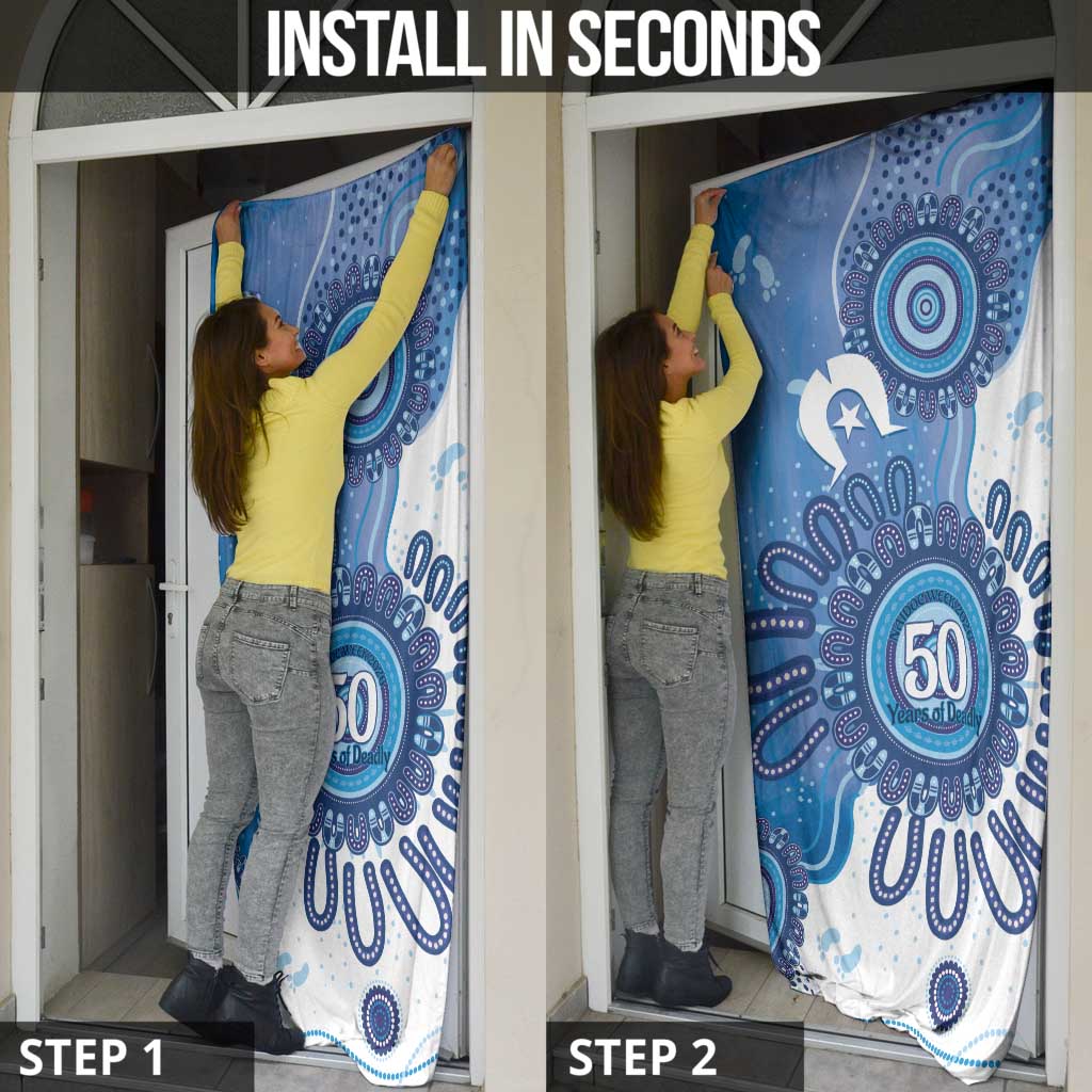 NAIDOC Week 2026 Door Cover 50 Years Deadly Dhari Blue Aboriginal Art