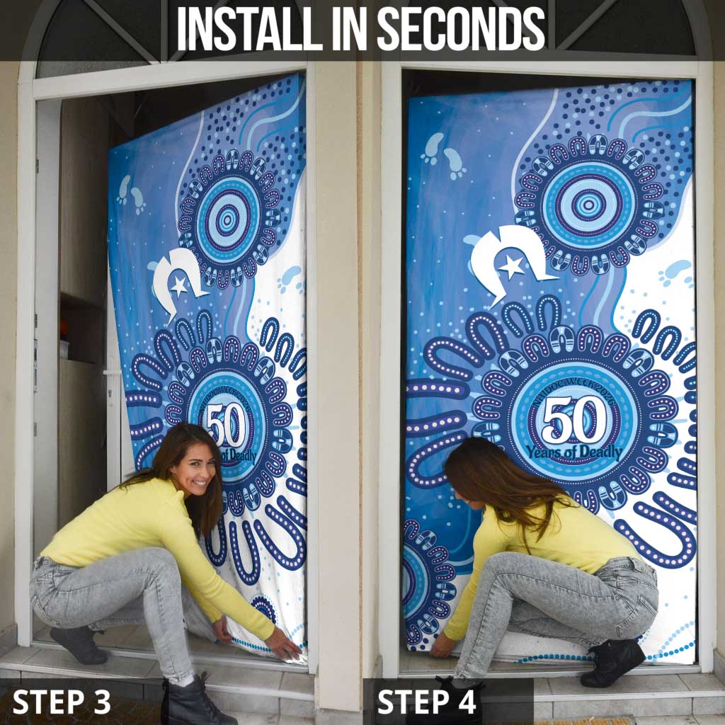 NAIDOC Week 2026 Door Cover 50 Years Deadly Dhari Blue Aboriginal Art