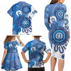NAIDOC Week 2026 Family Matching Long Sleeve Bodycon Dress and Hawaiian Shirt 50 Years Deadly Dhari Blue Aboriginal Art