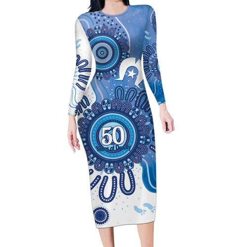 NAIDOC Week 2026 Family Matching Long Sleeve Bodycon Dress and Hawaiian Shirt 50 Years Deadly Dhari Blue Aboriginal Art