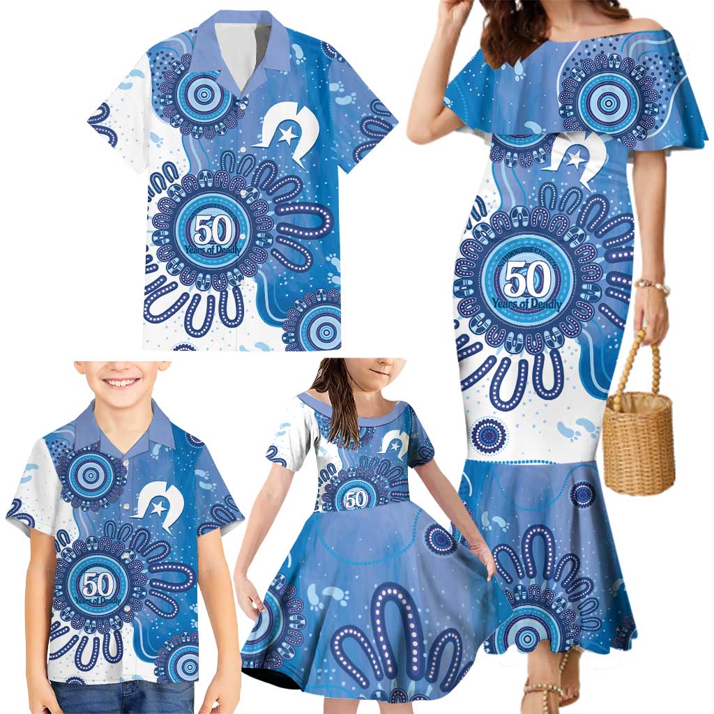 NAIDOC Week 2026 Family Matching Mermaid Dress and Hawaiian Shirt 50 Years Deadly Dhari Blue Aboriginal Art