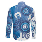 NAIDOC Week 2026 Family Matching Off Shoulder Short Dress and Hawaiian Shirt 50 Years Deadly Dhari Blue Aboriginal Art