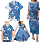 NAIDOC Week 2026 Family Matching Puletasi and Hawaiian Shirt 50 Years Deadly Dhari Blue Aboriginal Art