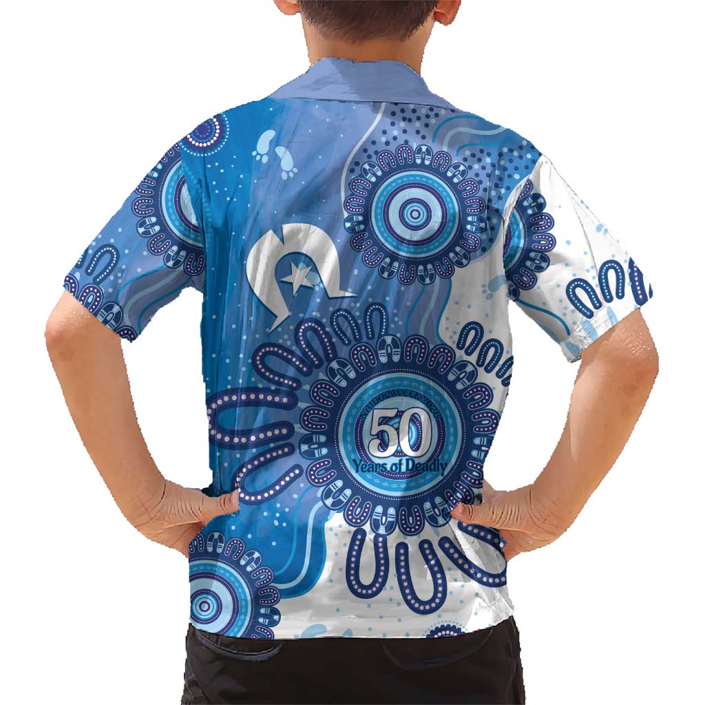 NAIDOC Week 2026 Family Matching Puletasi and Hawaiian Shirt 50 Years Deadly Dhari Blue Aboriginal Art
