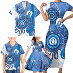 NAIDOC Week 2026 Family Matching Short Sleeve Bodycon Dress and Hawaiian Shirt 50 Years Deadly Dhari Blue Aboriginal Art