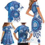 NAIDOC Week 2026 Family Matching Short Sleeve Bodycon Dress and Hawaiian Shirt 50 Years Deadly Dhari Blue Aboriginal Art