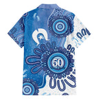 NAIDOC Week 2026 Family Matching Summer Maxi Dress and Hawaiian Shirt 50 Years Deadly Dhari Blue Aboriginal Art