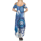 NAIDOC Week 2026 Family Matching Summer Maxi Dress and Hawaiian Shirt 50 Years Deadly Dhari Blue Aboriginal Art