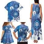 NAIDOC Week 2026 Family Matching Tank Maxi Dress and Hawaiian Shirt 50 Years Deadly Dhari Blue Aboriginal Art