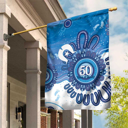 NAIDOC Week 2026 Garden Flag 50 Years Deadly Dhari Blue Aboriginal Art
