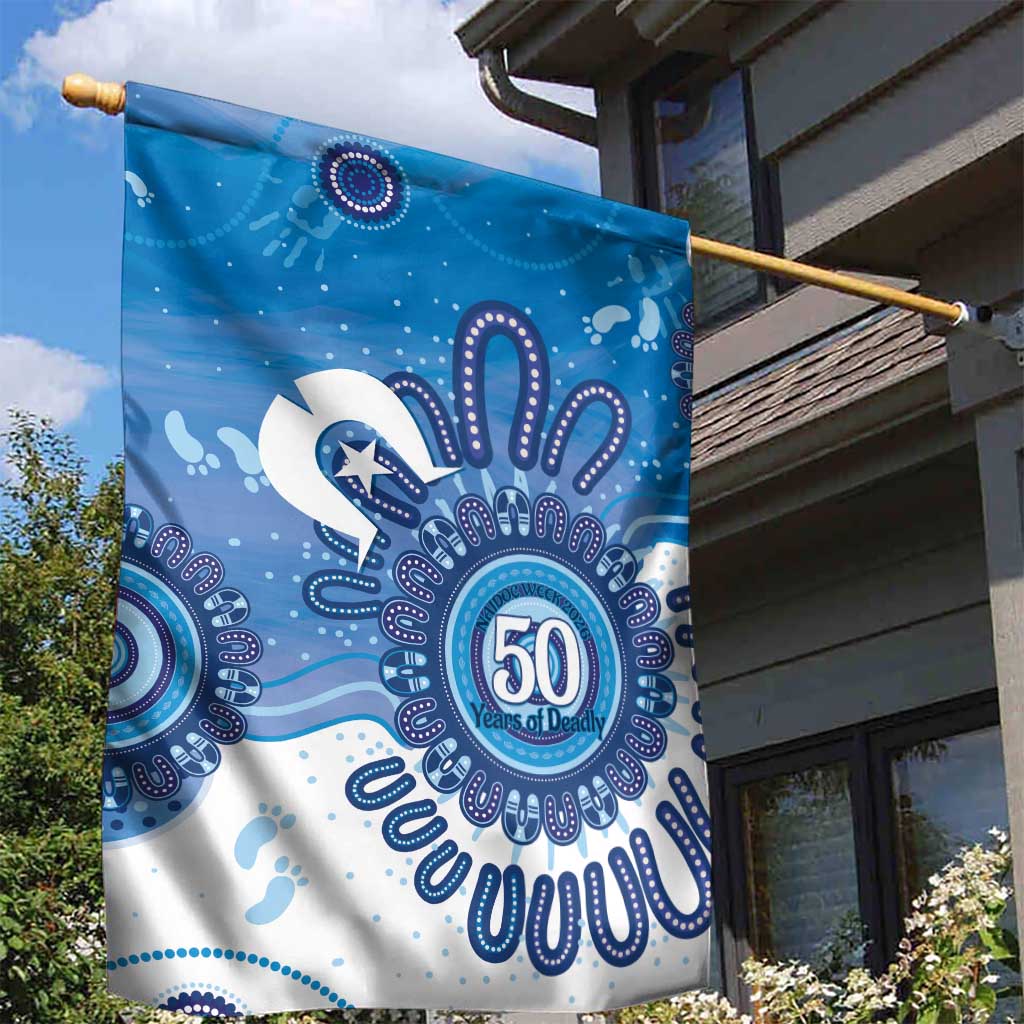 NAIDOC Week 2026 Garden Flag 50 Years Deadly Dhari Blue Aboriginal Art
