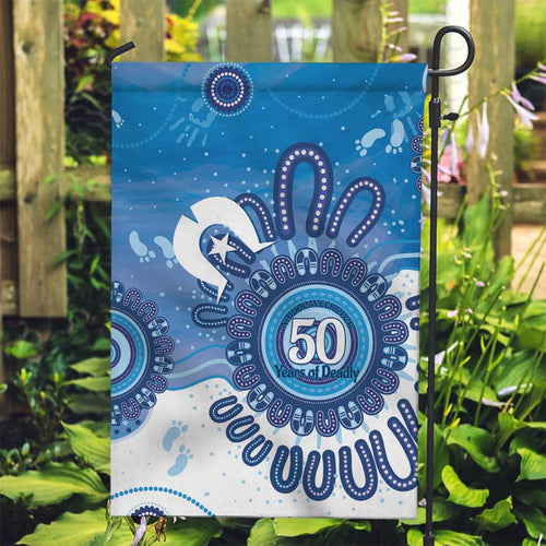 NAIDOC Week 2026 Garden Flag 50 Years Deadly Dhari Blue Aboriginal Art